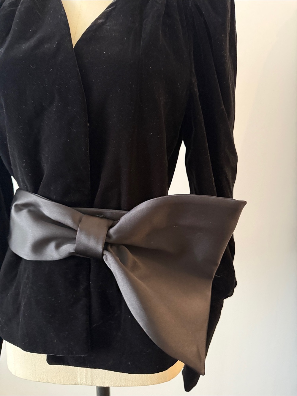 Zara Velvet Puff-Sleeve Wrap Top with Satin Bow - Picture 8 of 8